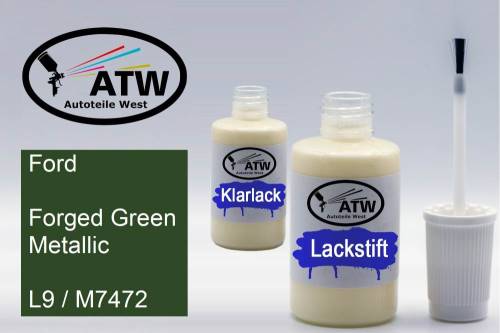 Ford, Forged Green Metallic, L9 / M7472: 20ml Lackstift + 20ml Klarlack - Set, von ATW Autoteile West.
